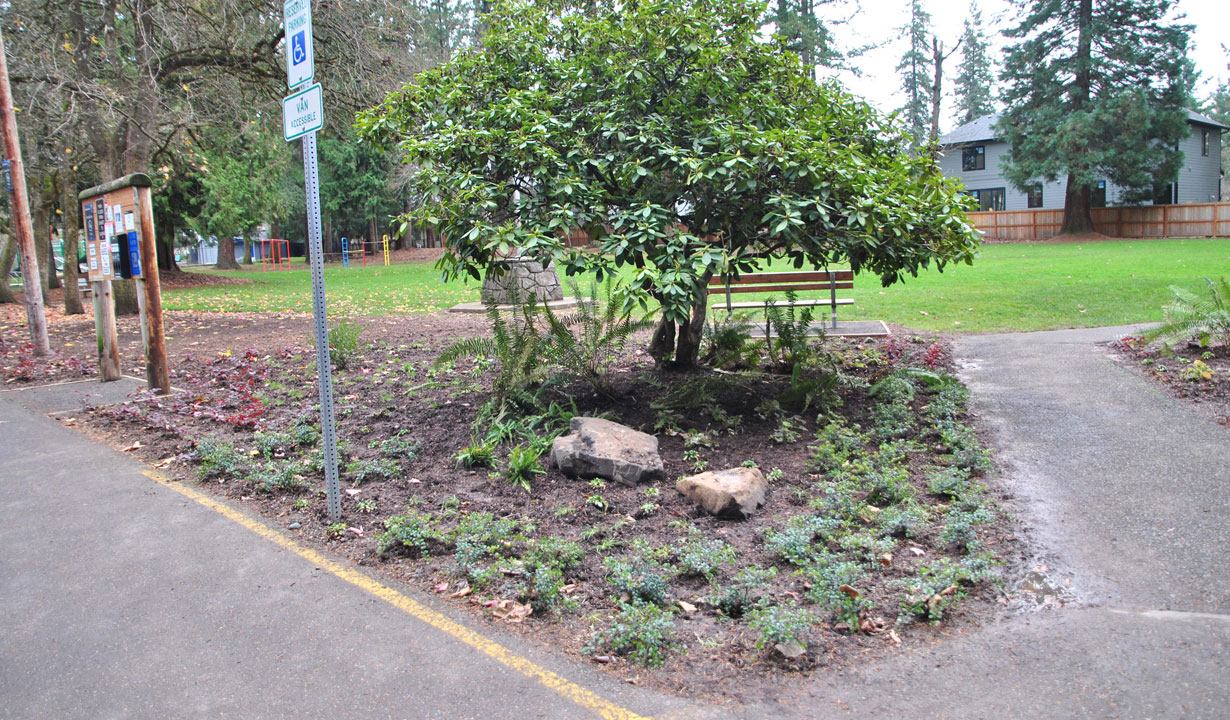 Garden planted with native plants at Metzger Park.